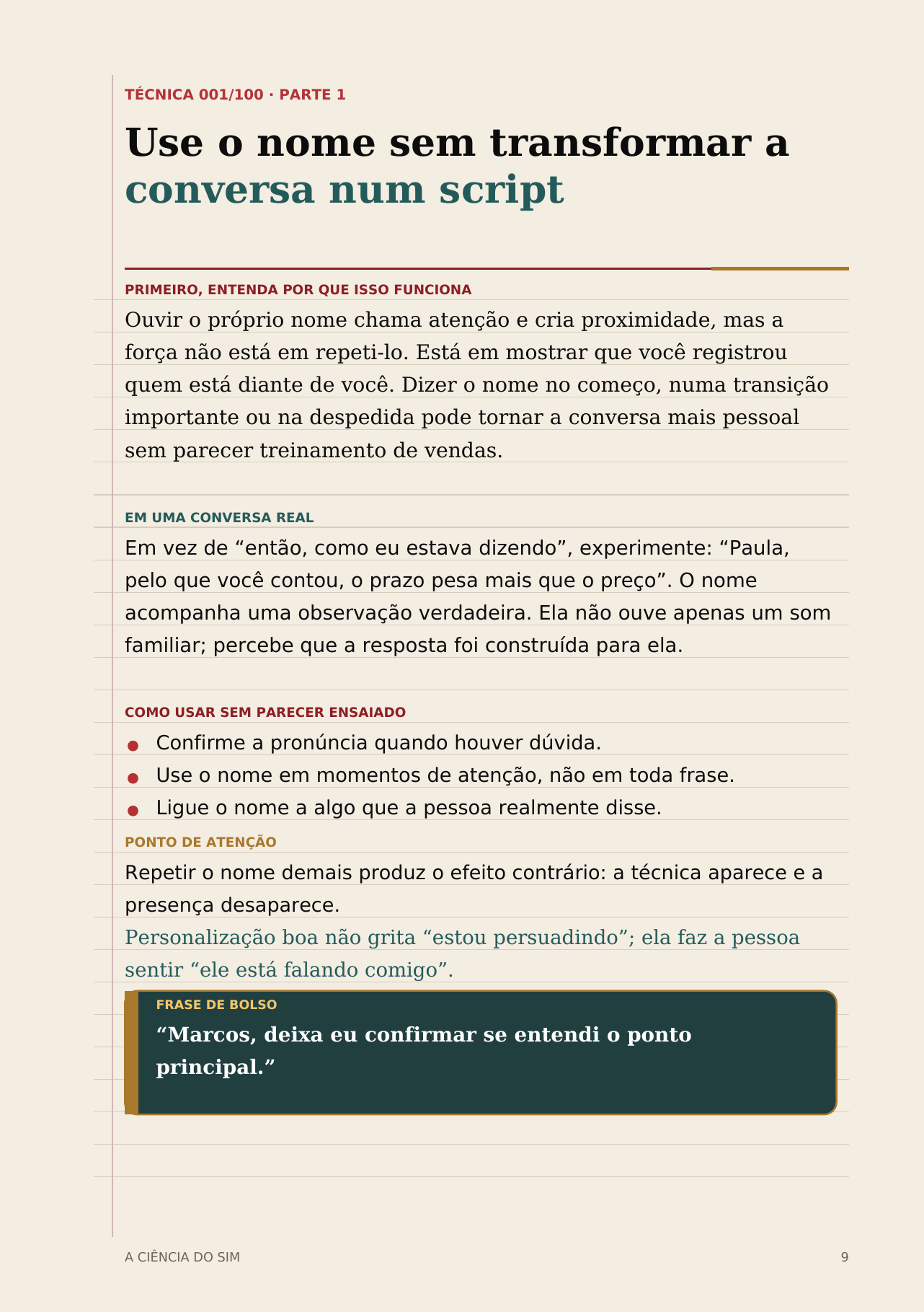Página real da Técnica 001: use o nome sem transformar a conversa num script